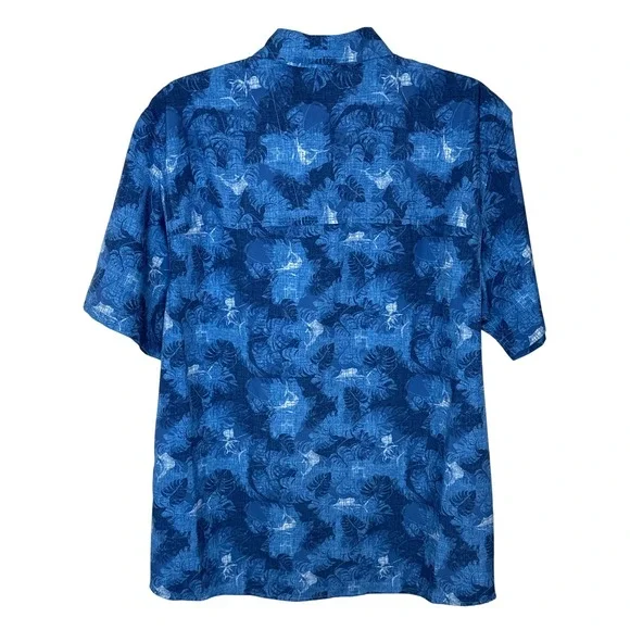 Guy Harvey Men's Blue Tropical‎ Fish Leaf Print Short Sleeve Button Up Shirt M - Picture 4 of 4